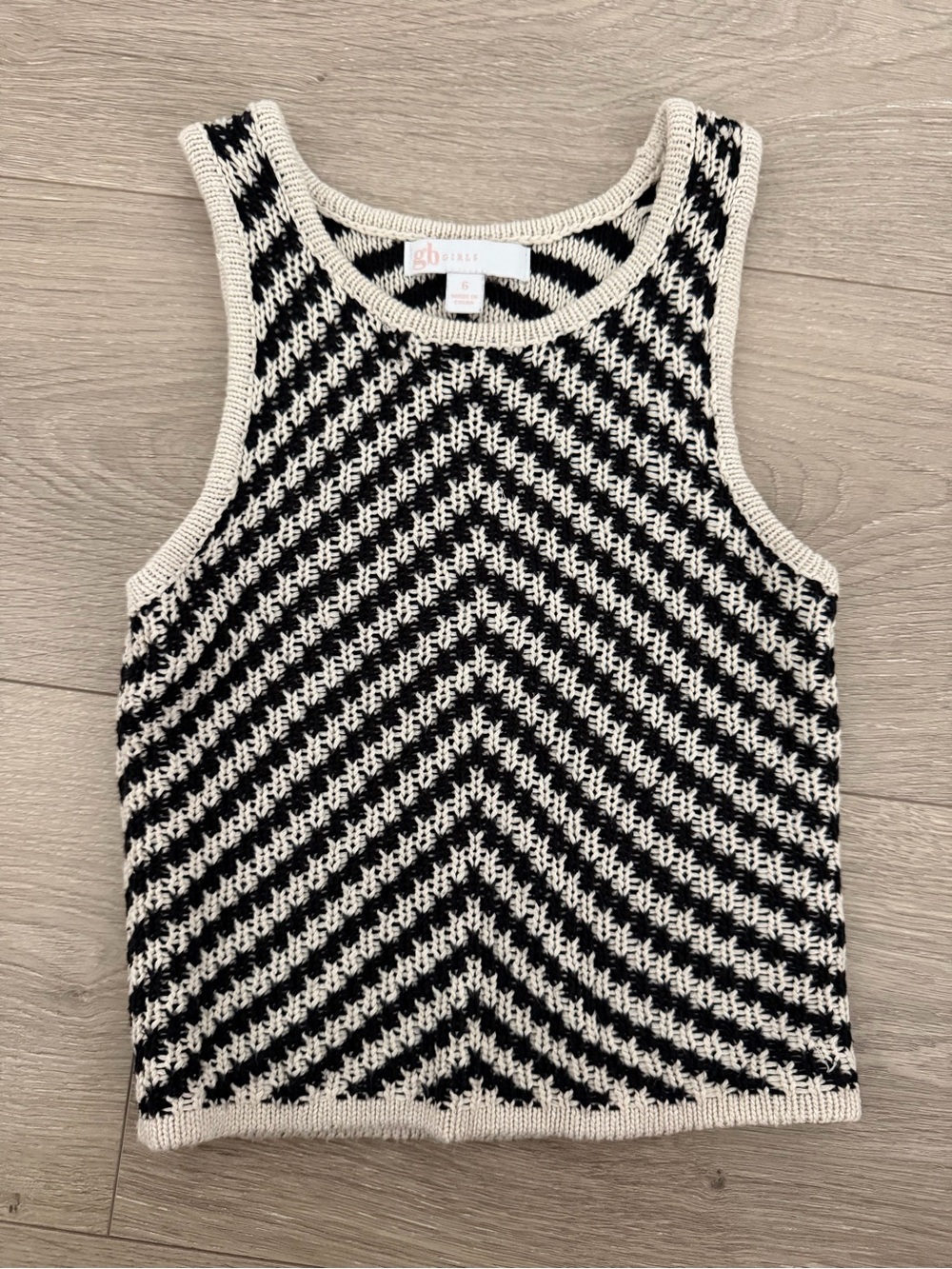 GB girls Black & Cream Chevron Knit Tank